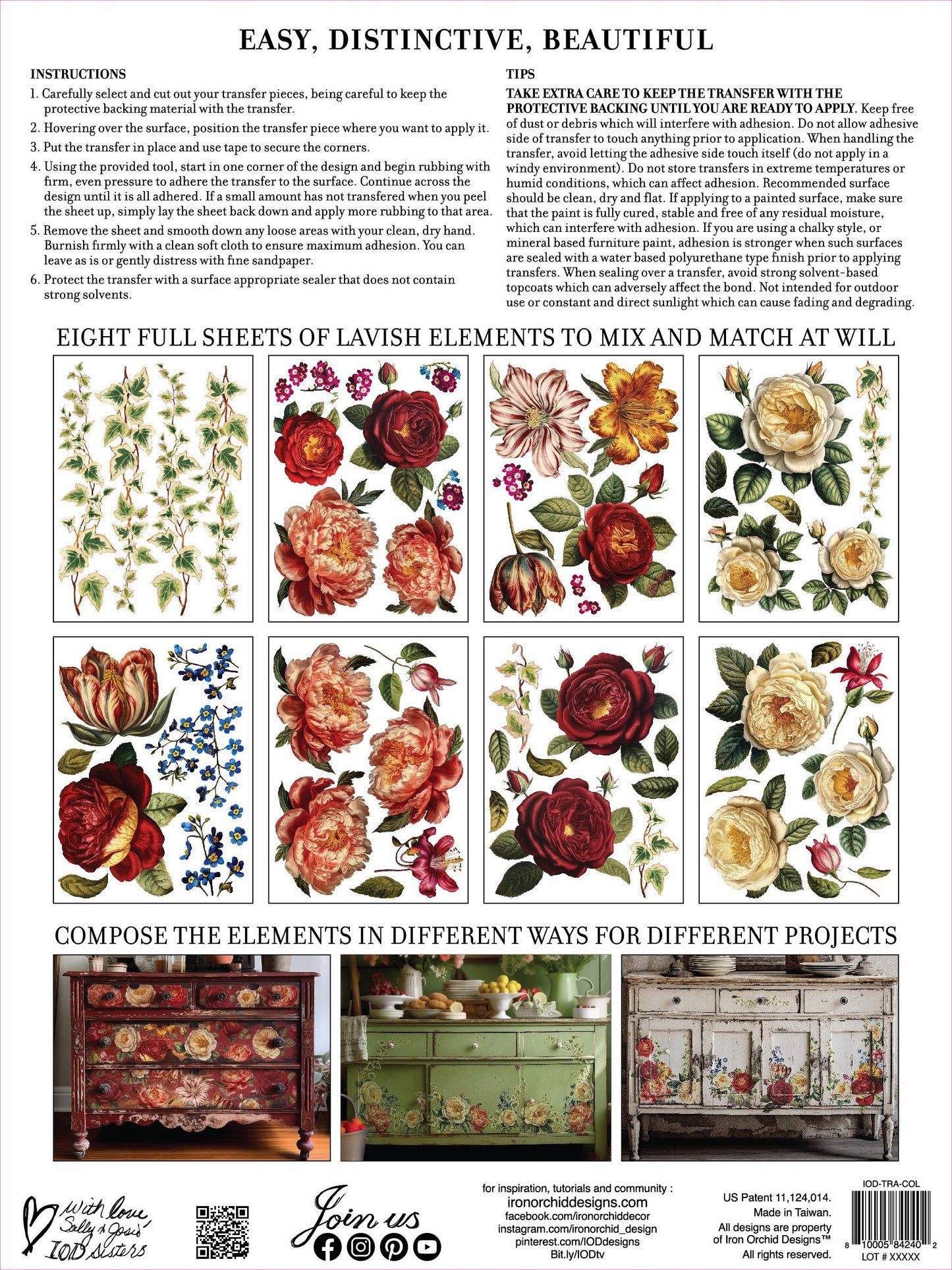 Collage De Fleurs IOD Transfer Pad with (8) 12 X 16 Sheets by Iron Orchid Designs Rub-On Furniture Transfer Decal