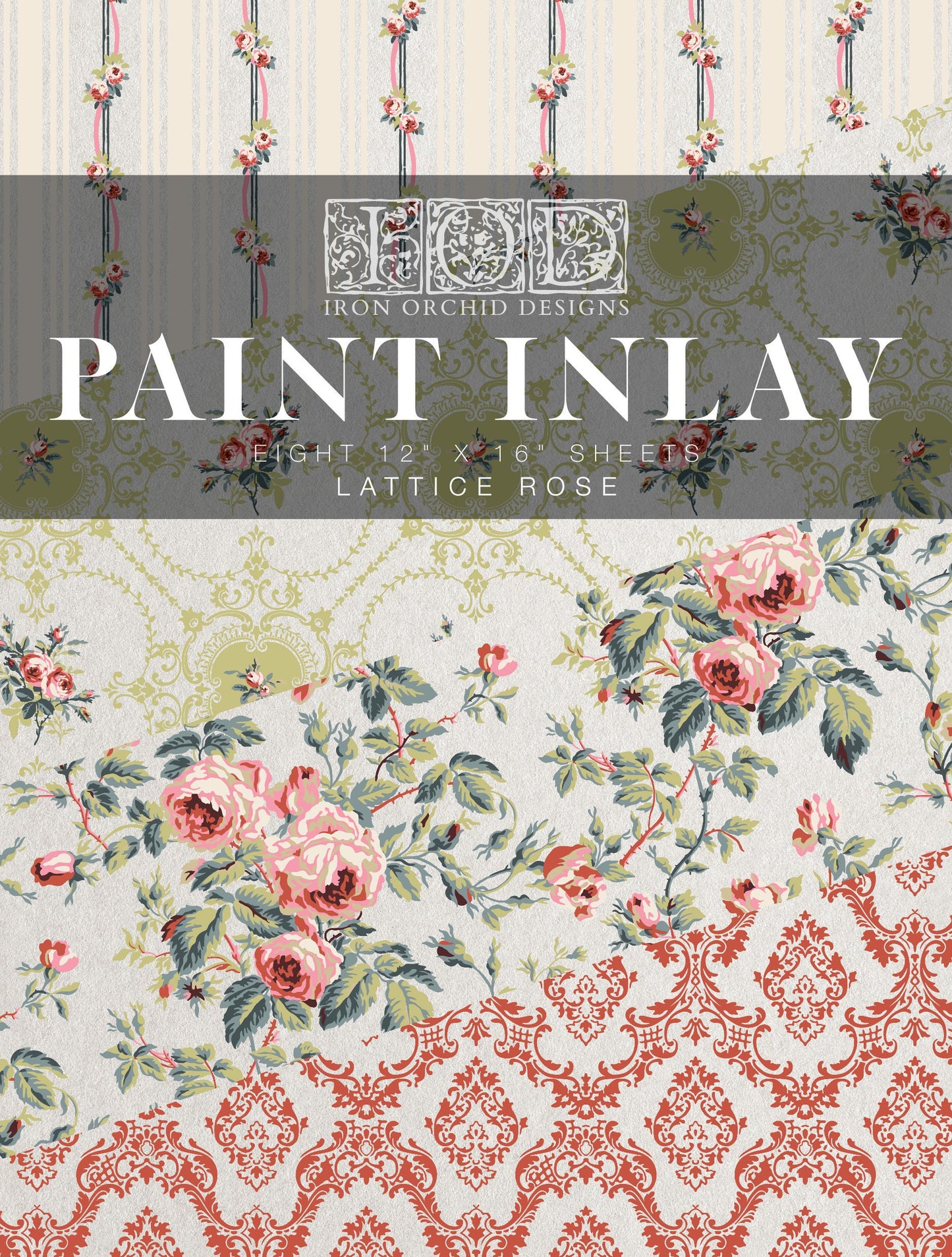 Lattice Rose IOD Paint Inlay by Iron Orchid Design (8) 12 X 16 Sheets - Limited Release