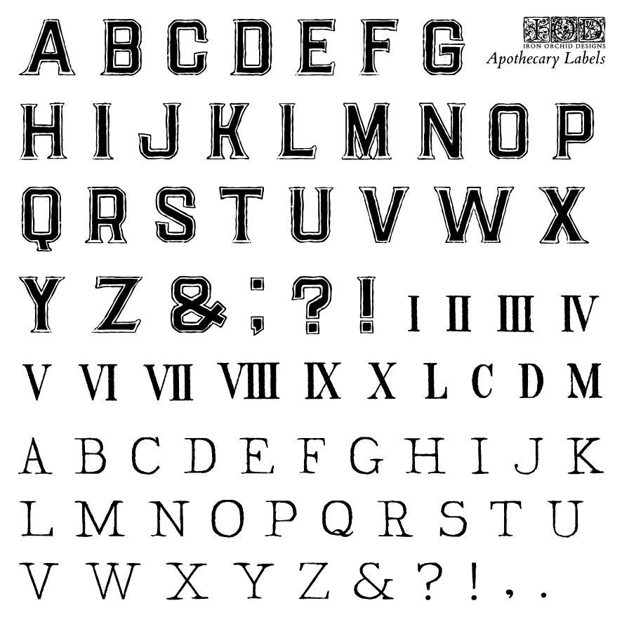 Apothecary Labels and Letters IOD stamp 4 sheets 6 X 6 - by Iron Orchid Designs