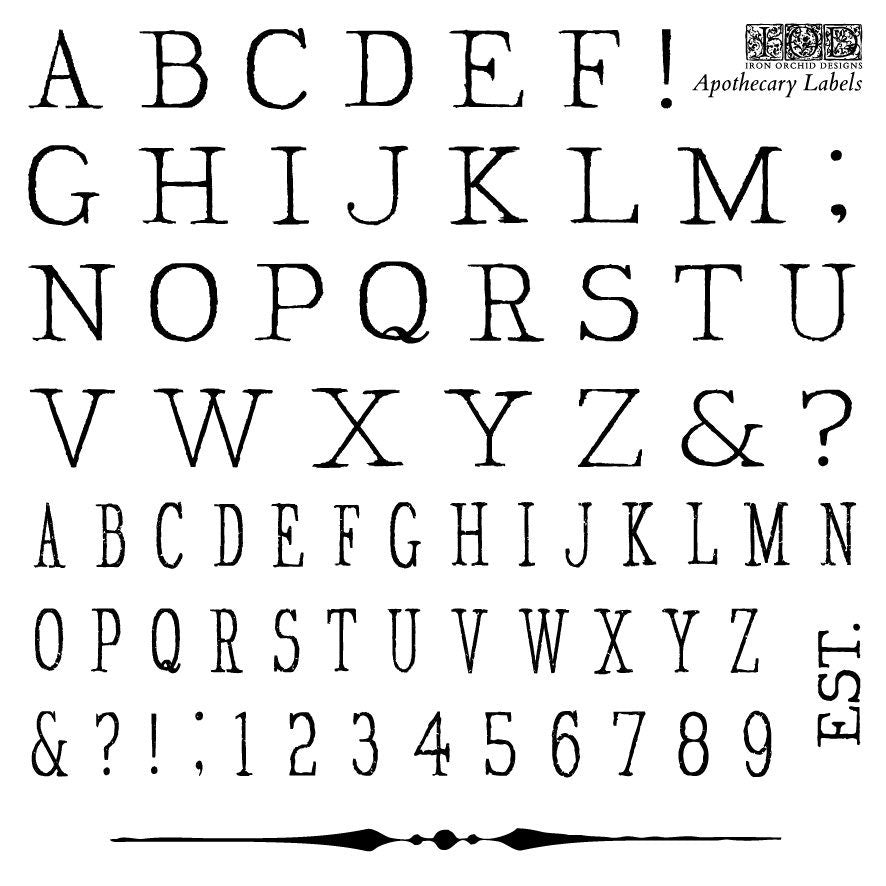Apothecary Labels and Letters IOD stamp 4 sheets 6 X 6 - by Iron Orchid Designs