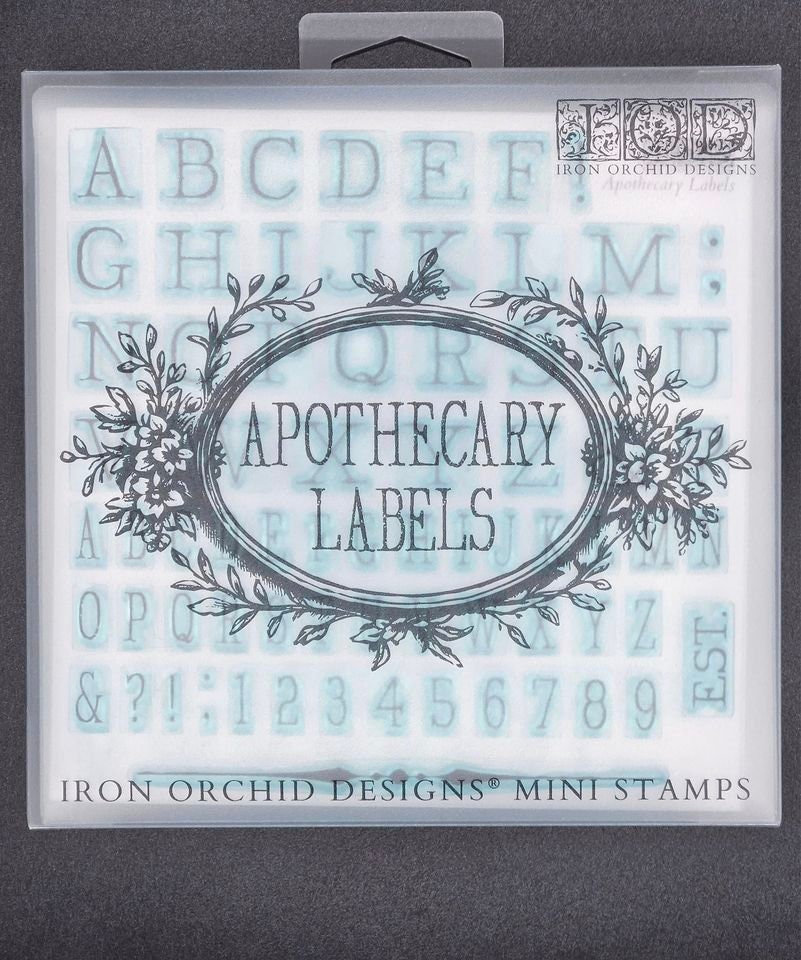 Apothecary Labels and Letters IOD stamp 4 sheets 6 X 6 - by Iron Orchid Designs
