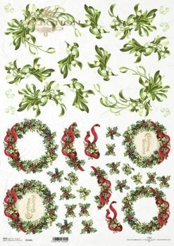 Wreaths holly florals ITD Decoupage Rice Paper | Size A3 | 16.5inch x 11.7inch| R1100L