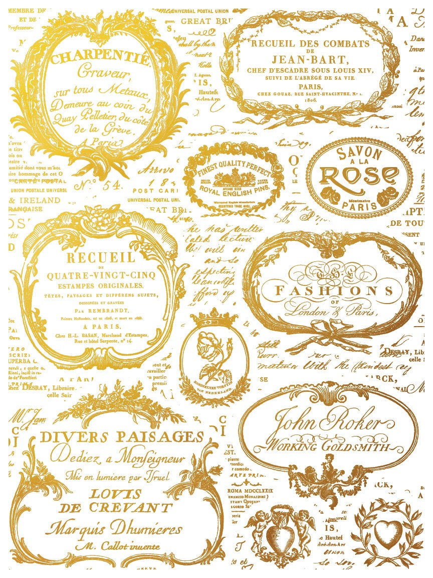 Etiquettes IOD Gold Foil Transfer Pad with (4) 12 X 16 Sheets by Iron Orchid Designs Rub-On Furniture Transfer Decal