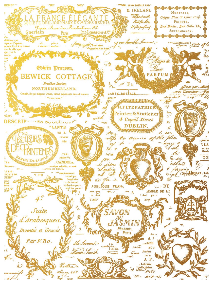 Etiquettes IOD Gold Foil Transfer Pad with (4) 12 X 16 Sheets by Iron Orchid Designs Rub-On Furniture Transfer Decal