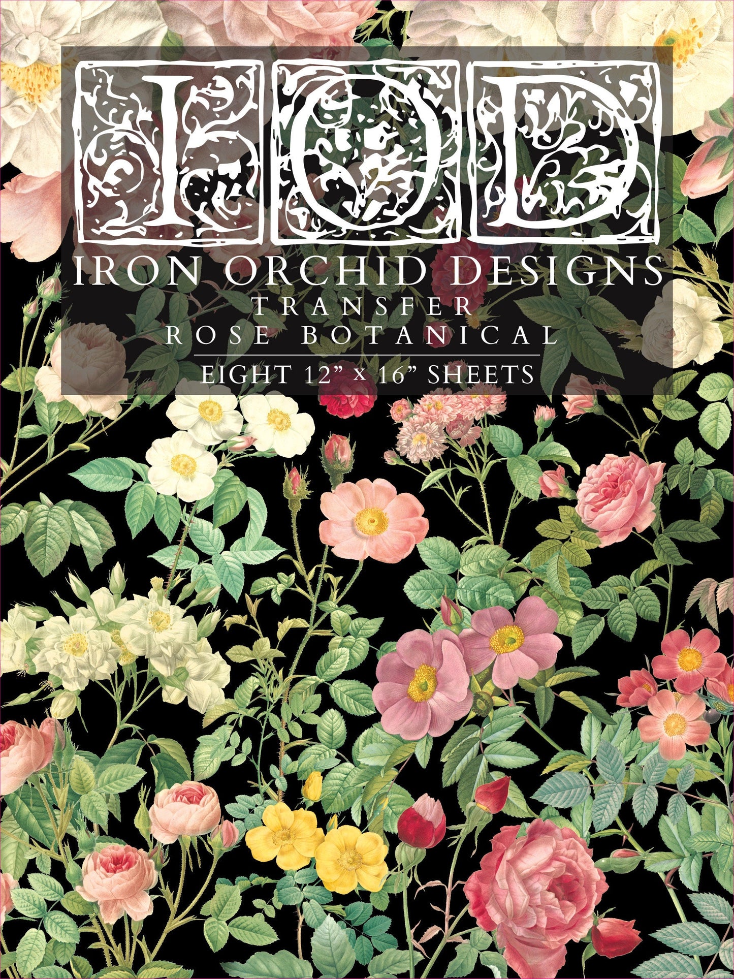 Rose Botanicals IOD Transfer Pad with (8) 12 X 16 Sheets by Iron Orchid Designs Rub-On Furniture Transfer Decal