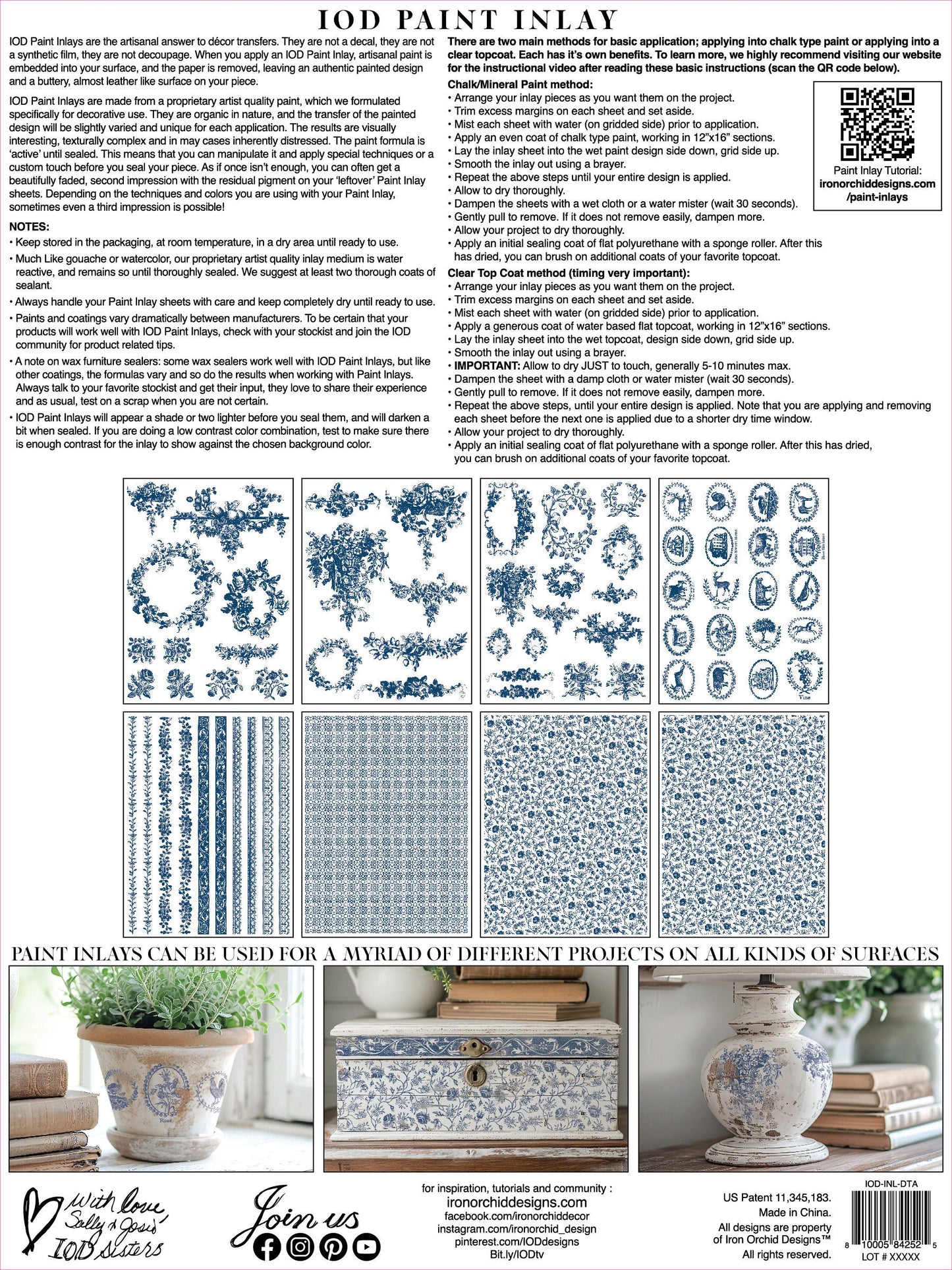 Delft Traditions Azure IOD Paint Inlay by Iron Orchid Design (8) 12 X 16 Sheets- Limited Release