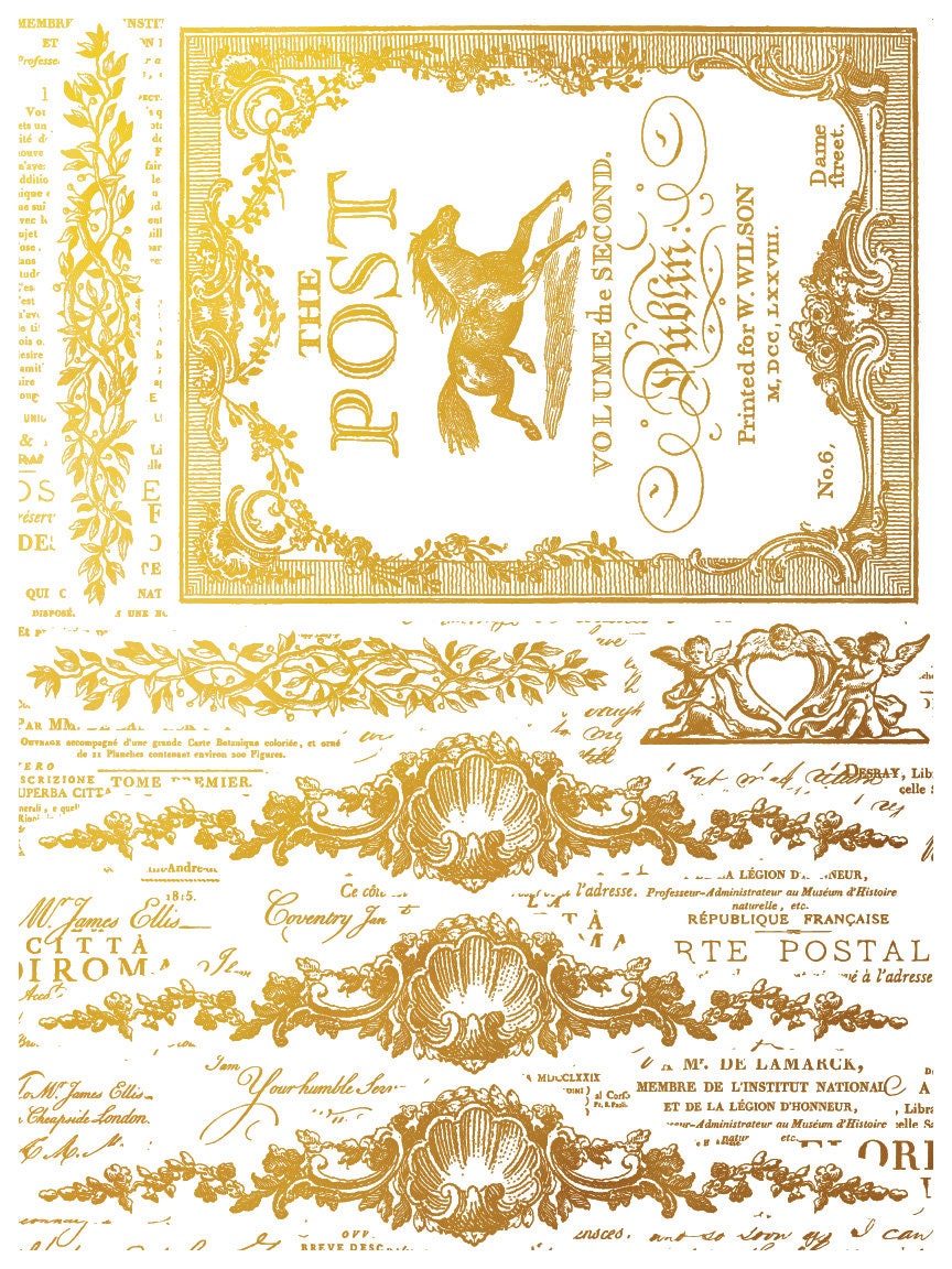 Etiquettes IOD Gold Foil Transfer Pad with (4) 12 X 16 Sheets by Iron Orchid Designs Rub-On Furniture Transfer Decal