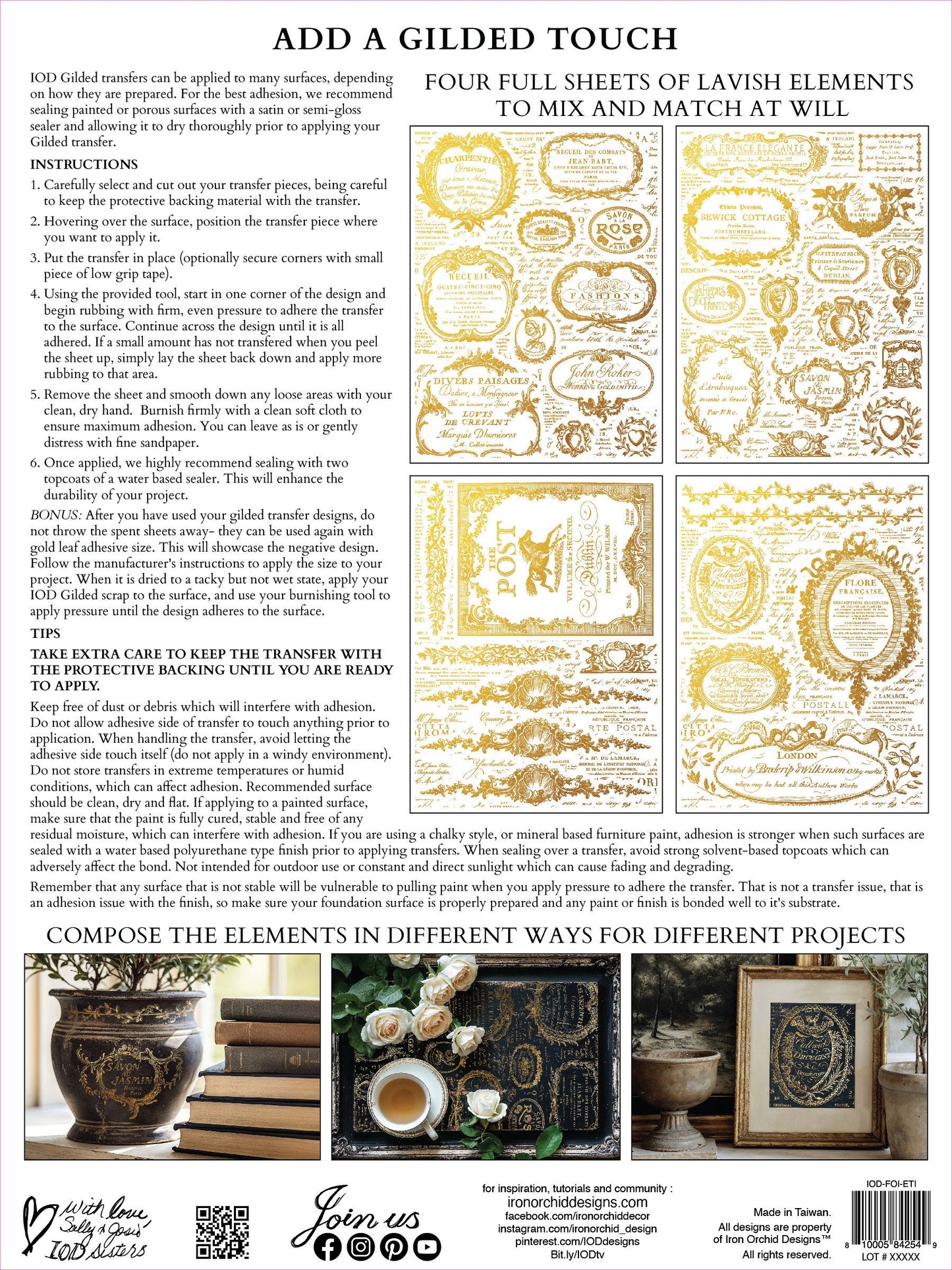 Etiquettes IOD Gold Foil Transfer Pad with (4) 12 X 16 Sheets by Iron Orchid Designs Rub-On Furniture Transfer Decal