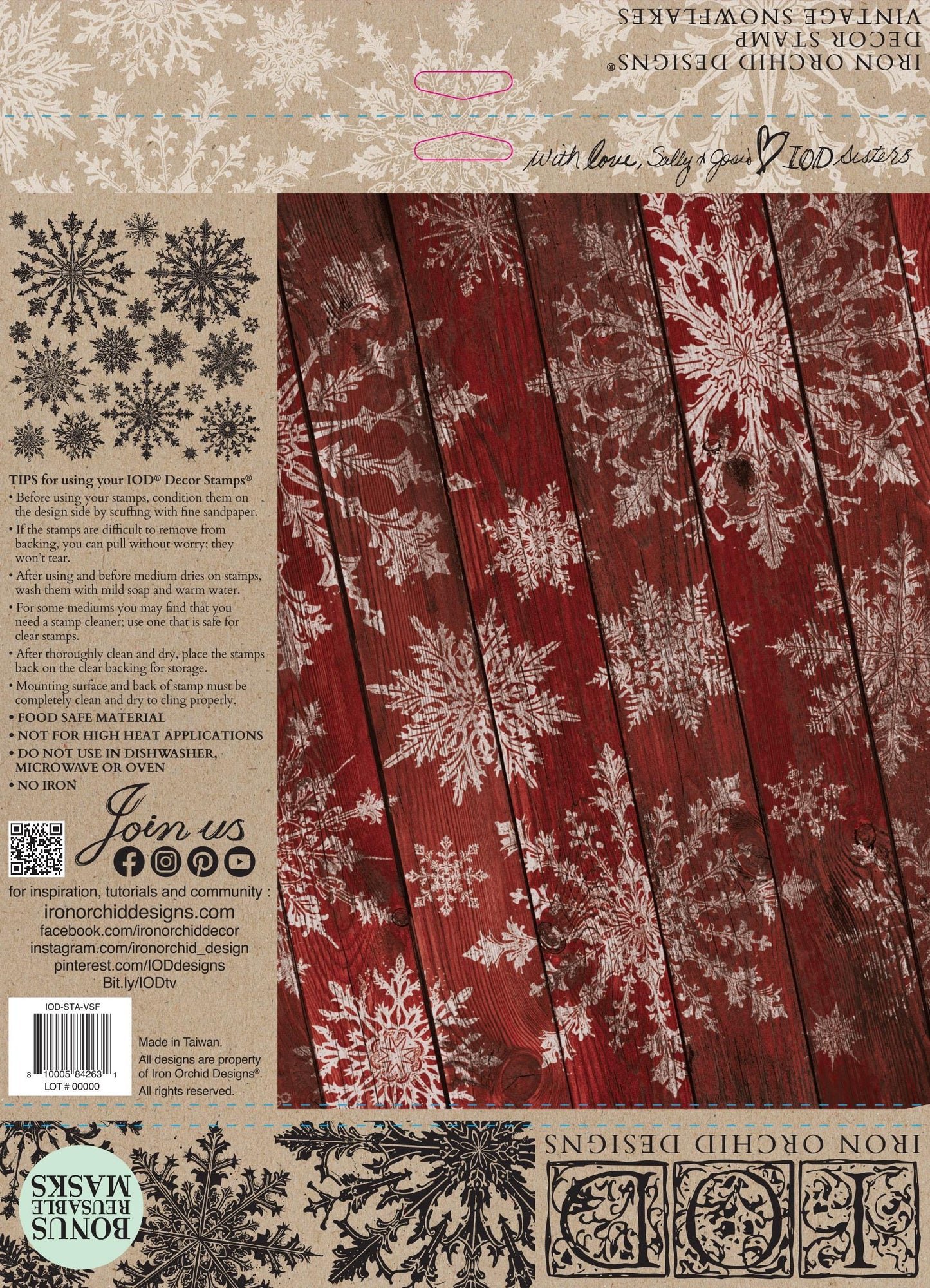 Vintage Snowflakes 12 X 12  IOD stamp  - by Iron Orchid Designs - Limited Holiday Release