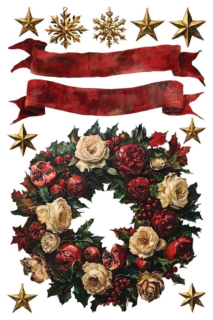 Crimson Velvet IOD Transfer Pad with (8) 8 x 12 Sheets by Iron Orchid Designs Rub-On Furniture Transfer Decal - Limited Holiday Release
