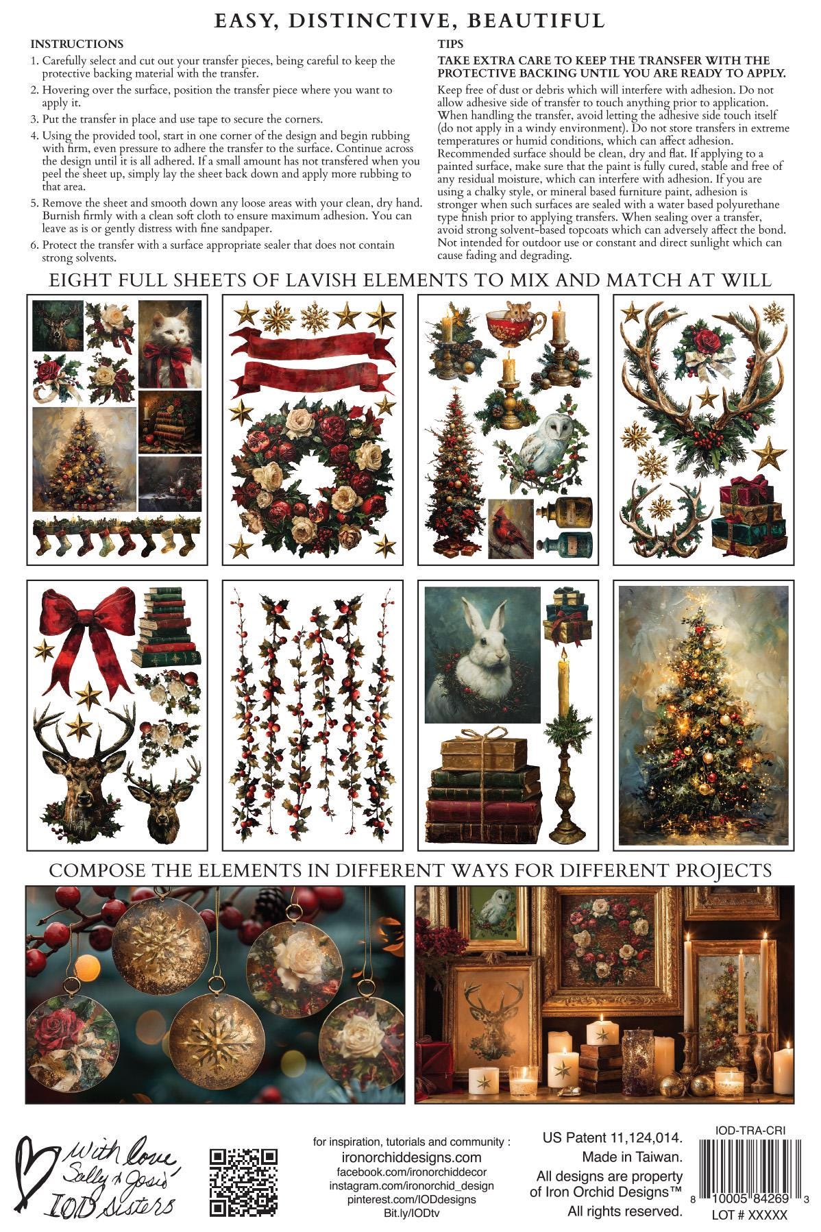 Crimson Velvet IOD Transfer Pad with (8) 8 x 12 Sheets by Iron Orchid Designs Rub-On Furniture Transfer Decal - Limited Holiday Release