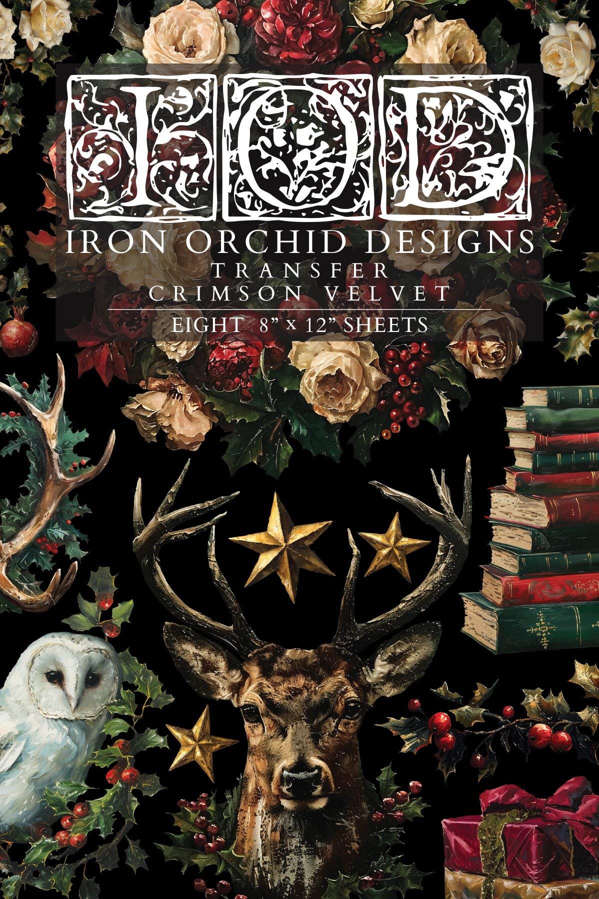 Crimson Velvet IOD Transfer Pad with (8) 8 x 12 Sheets by Iron Orchid Designs Rub-On Furniture Transfer Decal - Limited Holiday Release