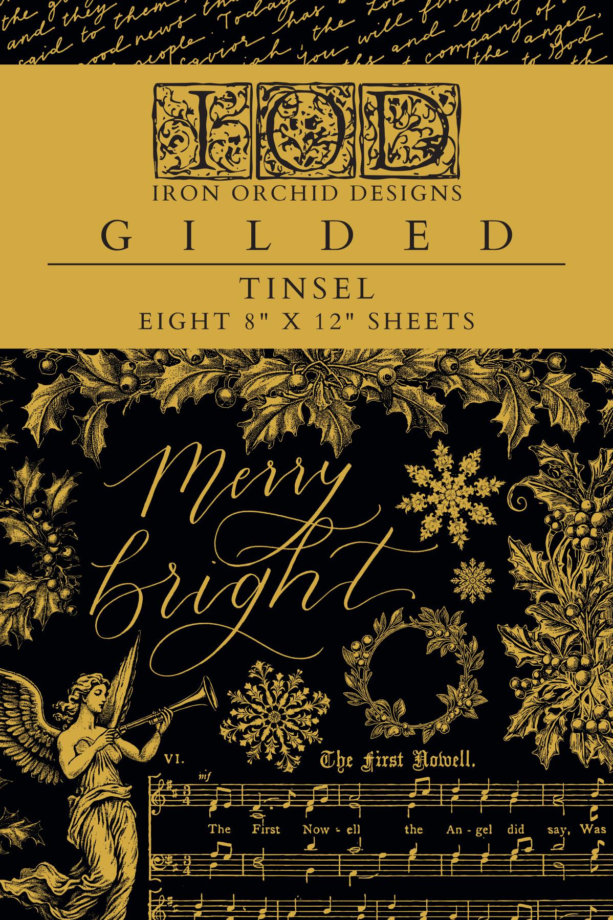 Tinsel IOD Gold Foil Transfer Pad with (8) 8 x 12 Sheets by Iron Orchid Designs Rub-On Furniture Transfer Decal - Limited Holiday Release