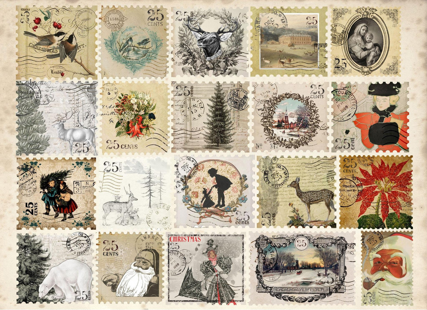 Roycycled Decoupage Paper | Christmas Postage 20" x 29" Sheet