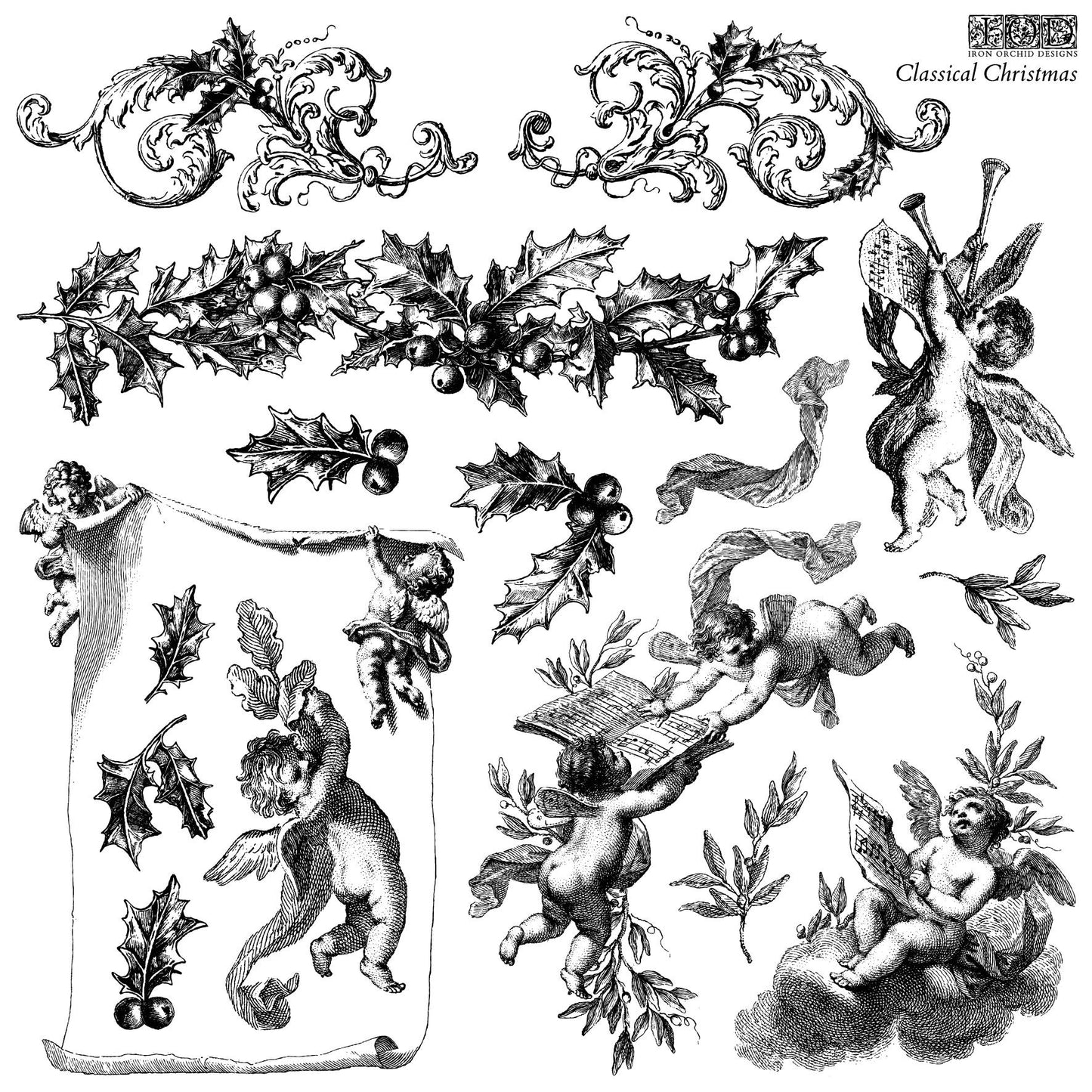Classical Christmas 12 X 12  IOD stamp  - by Iron Orchid Designs - Limited Holiday Release