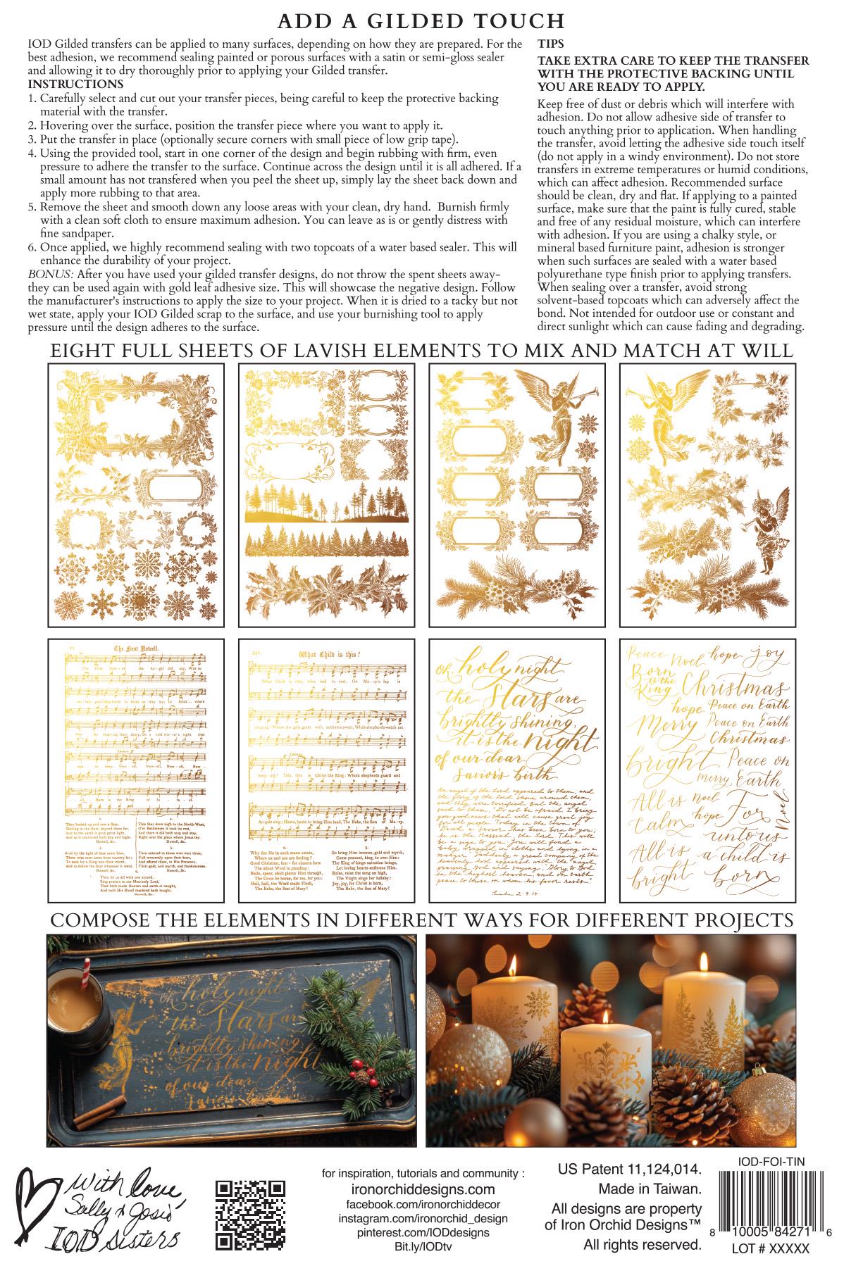 Tinsel IOD Gold Foil Transfer Pad with (8) 8 x 12 Sheets by Iron Orchid Designs Rub-On Furniture Transfer Decal - Limited Holiday Release