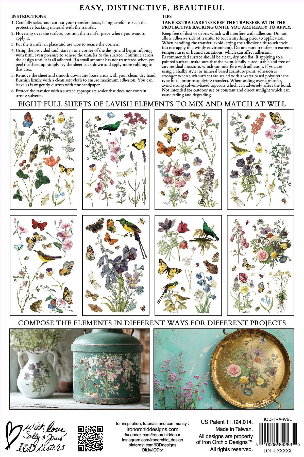 Wilde Bloemen IOD Transfer Pad with (8) 8 x 12 Sheets by Iron Orchid Designs Rub-On Furniture Transfer Decal
