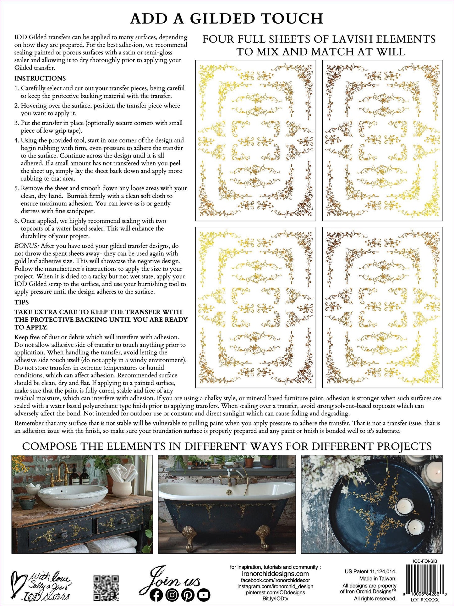 Si Belle IOD Gold Foil Transfer Pad with (4) 12 X 16 Sheets by Iron Orchid Designs Rub-On Furniture Transfer Decal