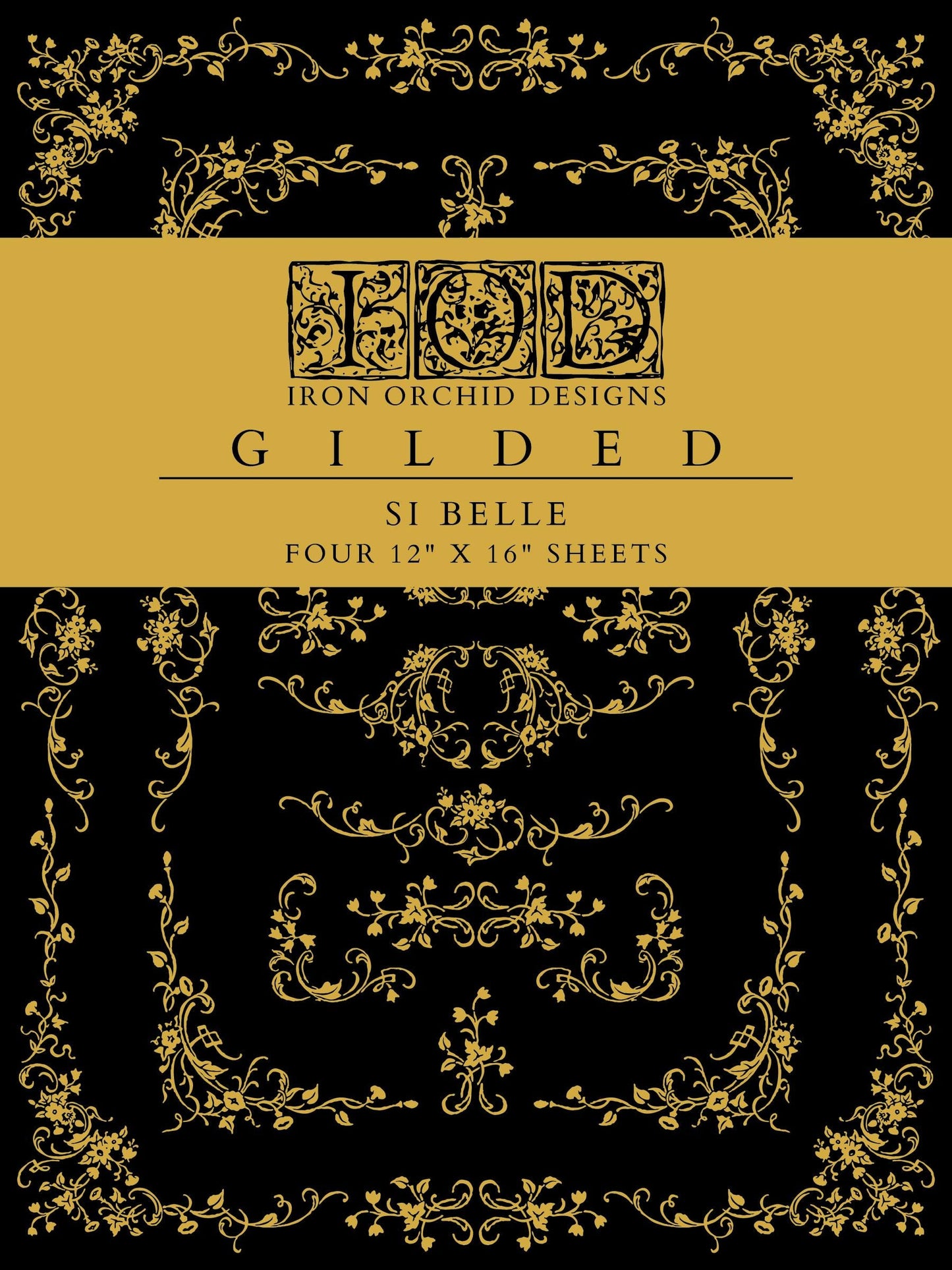 Si Belle IOD Gold Foil Transfer Pad with (4) 12 X 16 Sheets by Iron Orchid Designs Rub-On Furniture Transfer Decal