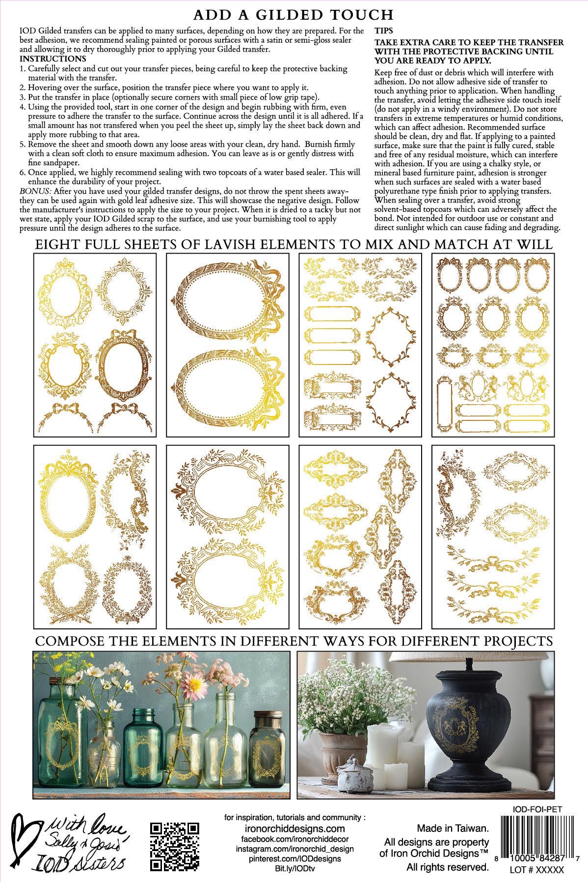 Petits Ornements IOD Gold Foil Transfer Pad with (8) 8 x 12 Sheets by Iron Orchid Designs Rub-On Furniture Transfer Decal