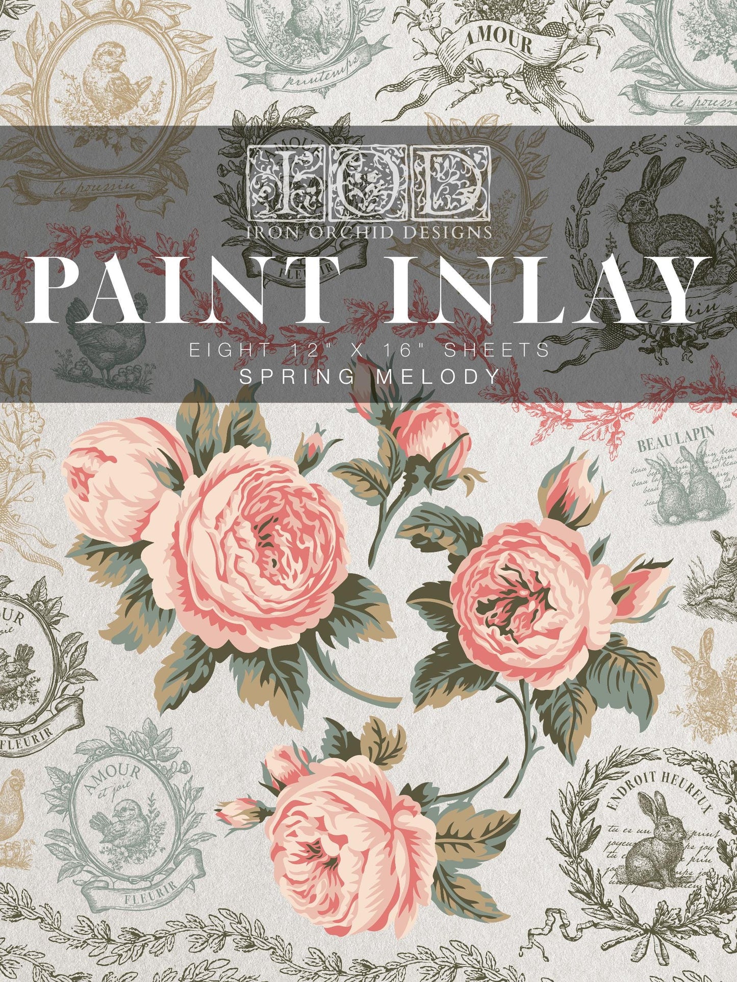 Spring Melody IOD Paint Inlay by Iron Orchid Design (8) 12 X 16 Sheets - Limited Release