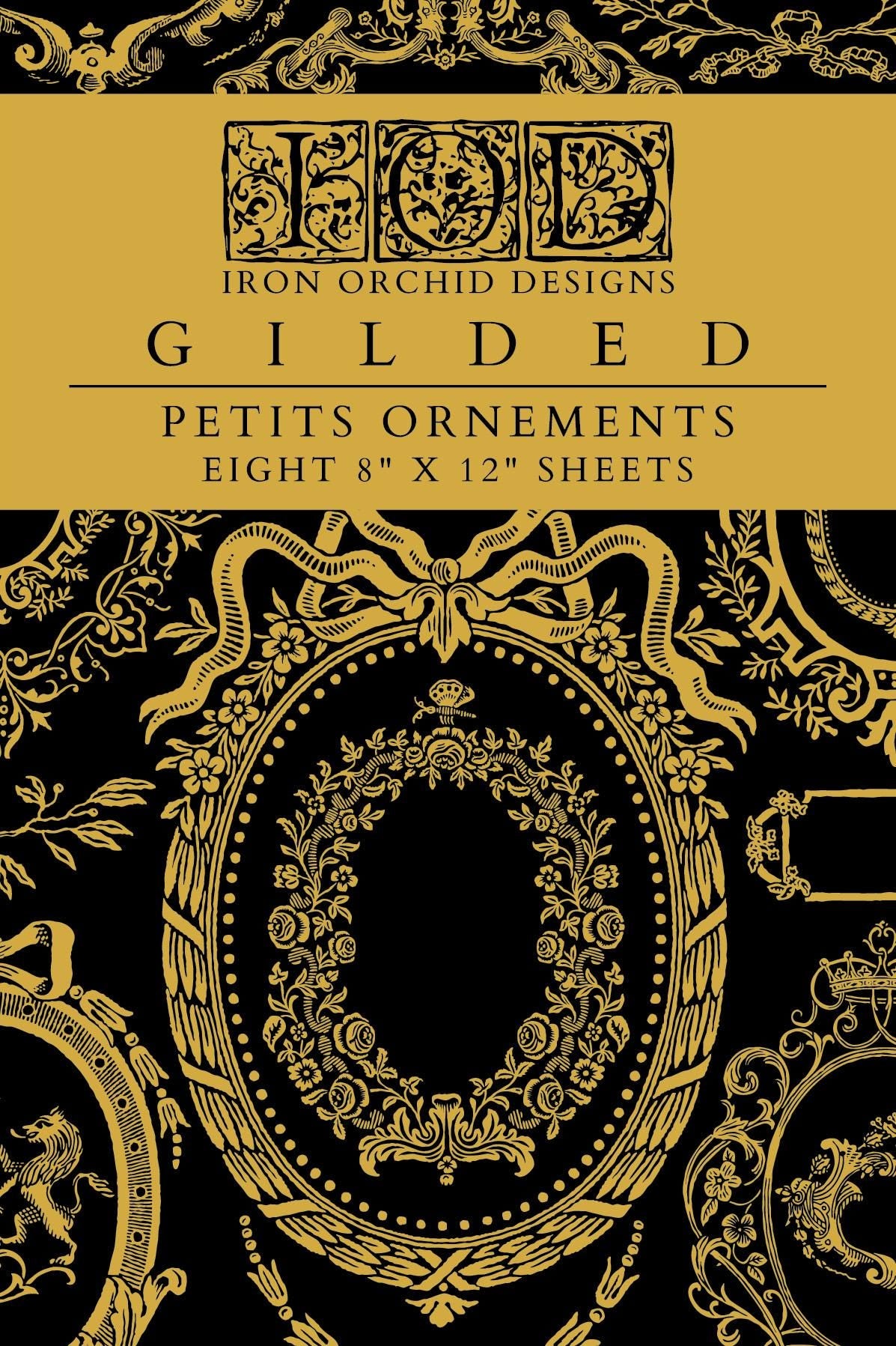 Petits Ornements IOD Gold Foil Transfer Pad with (8) 8 x 12 Sheets by Iron Orchid Designs Rub-On Furniture Transfer Decal