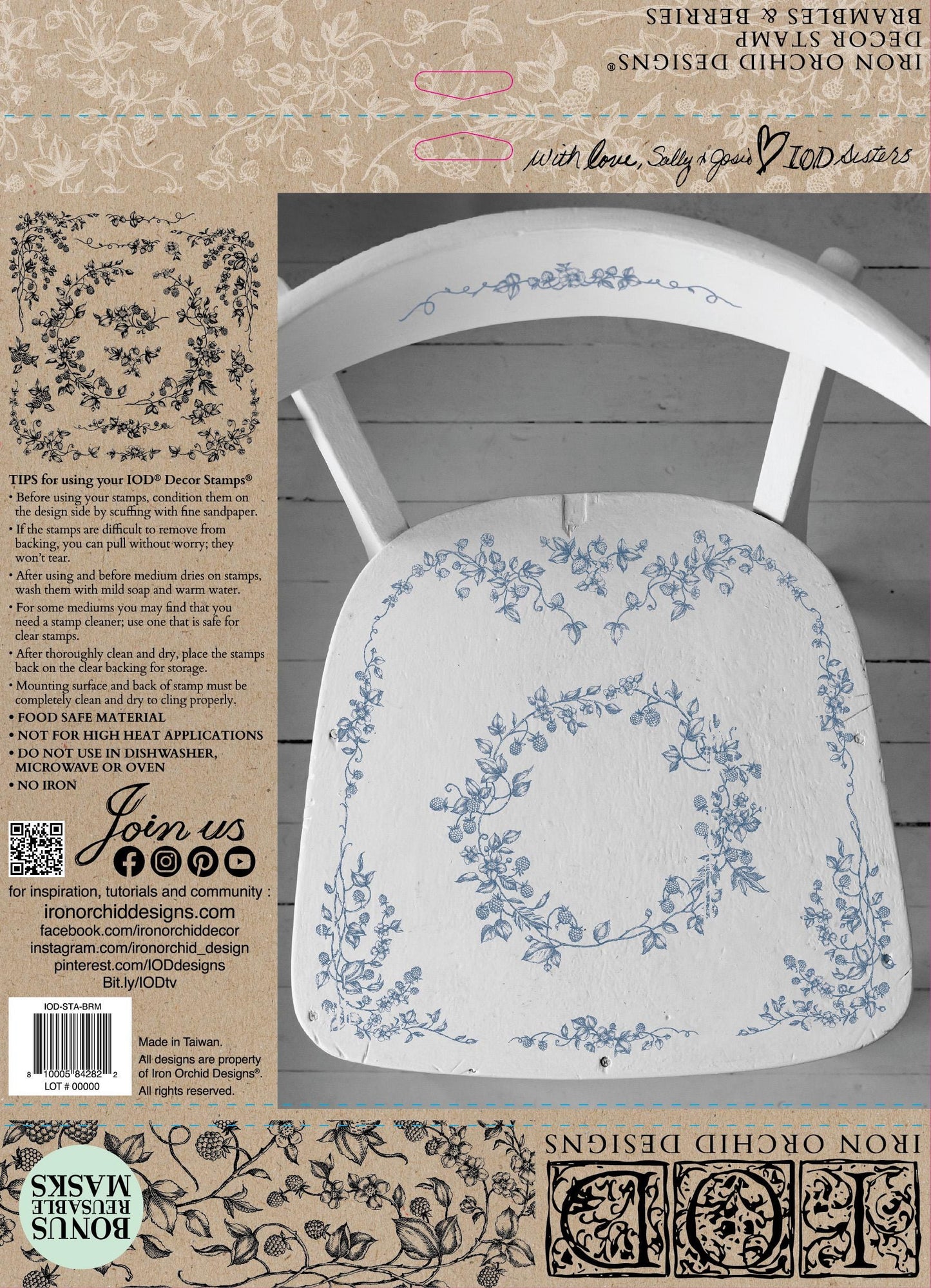 Brambles & Berries 12 X 12  IOD stamp  - by Iron Orchid Designs