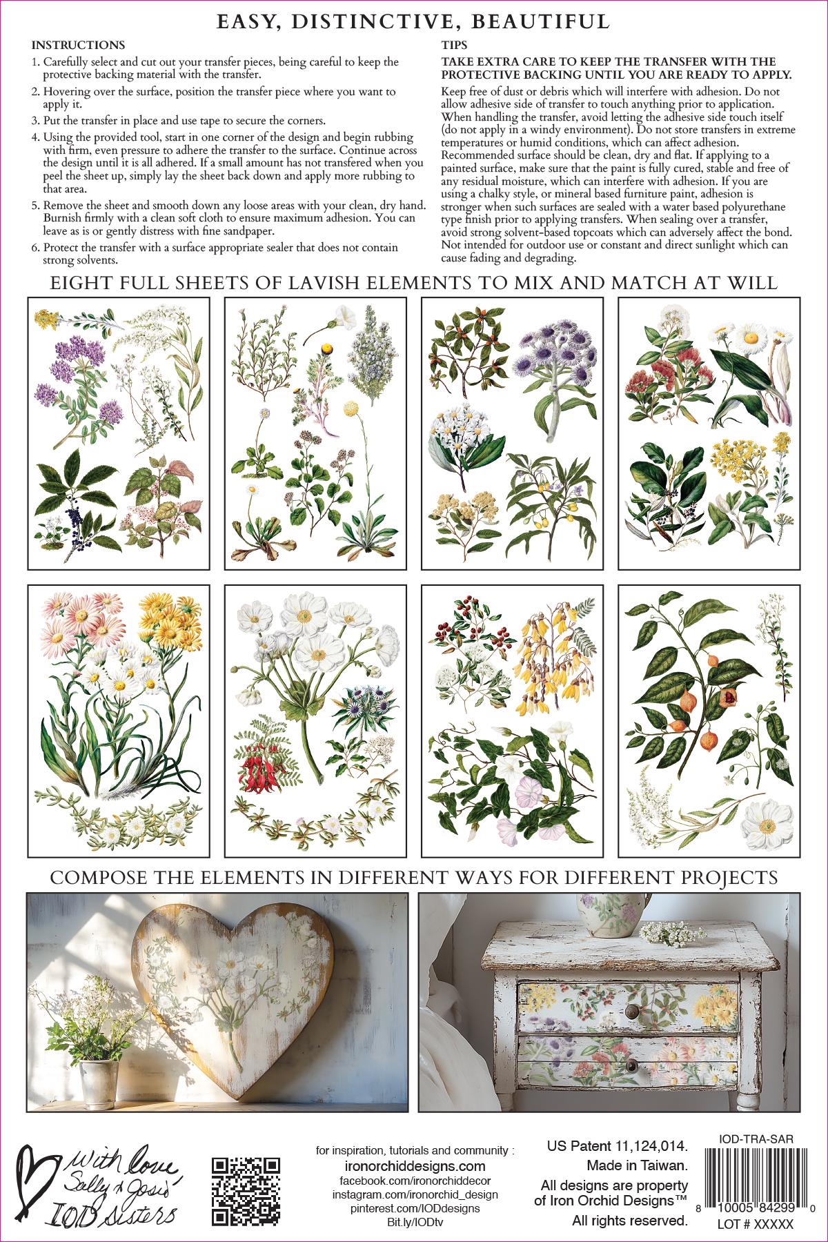 Sarah Featons Botanicals IOD Transfer Pad with (8) 8 x 12 Sheets by Iron Orchid Designs Rub-On Furniture Transfer Decal