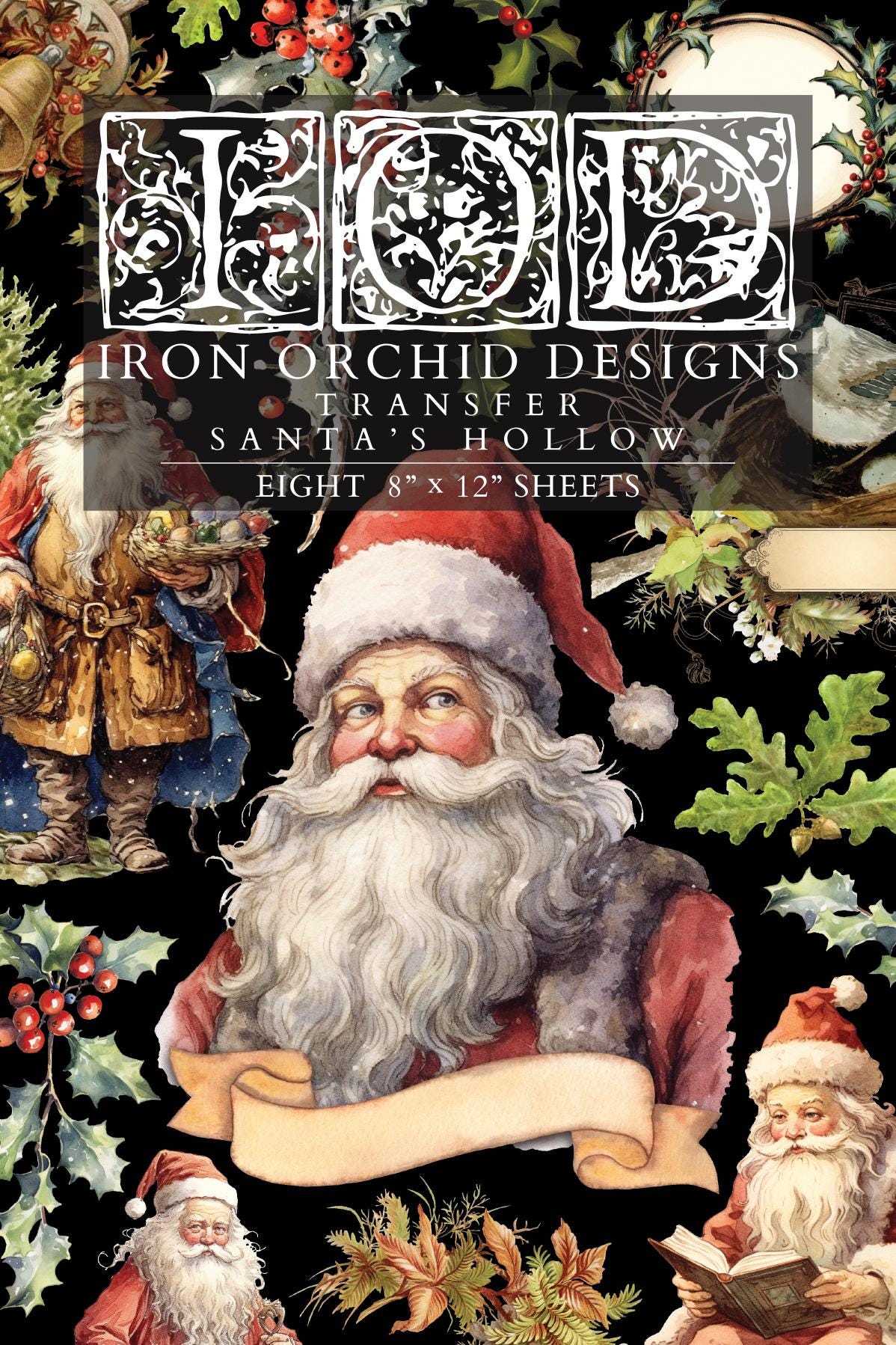 Santas Hollow IOD Transfer Pad with (8) 8 x 12 Sheets by Iron Orchid Designs Rub-On Furniture Transfer Decal - 2025 Limited Holiday Release