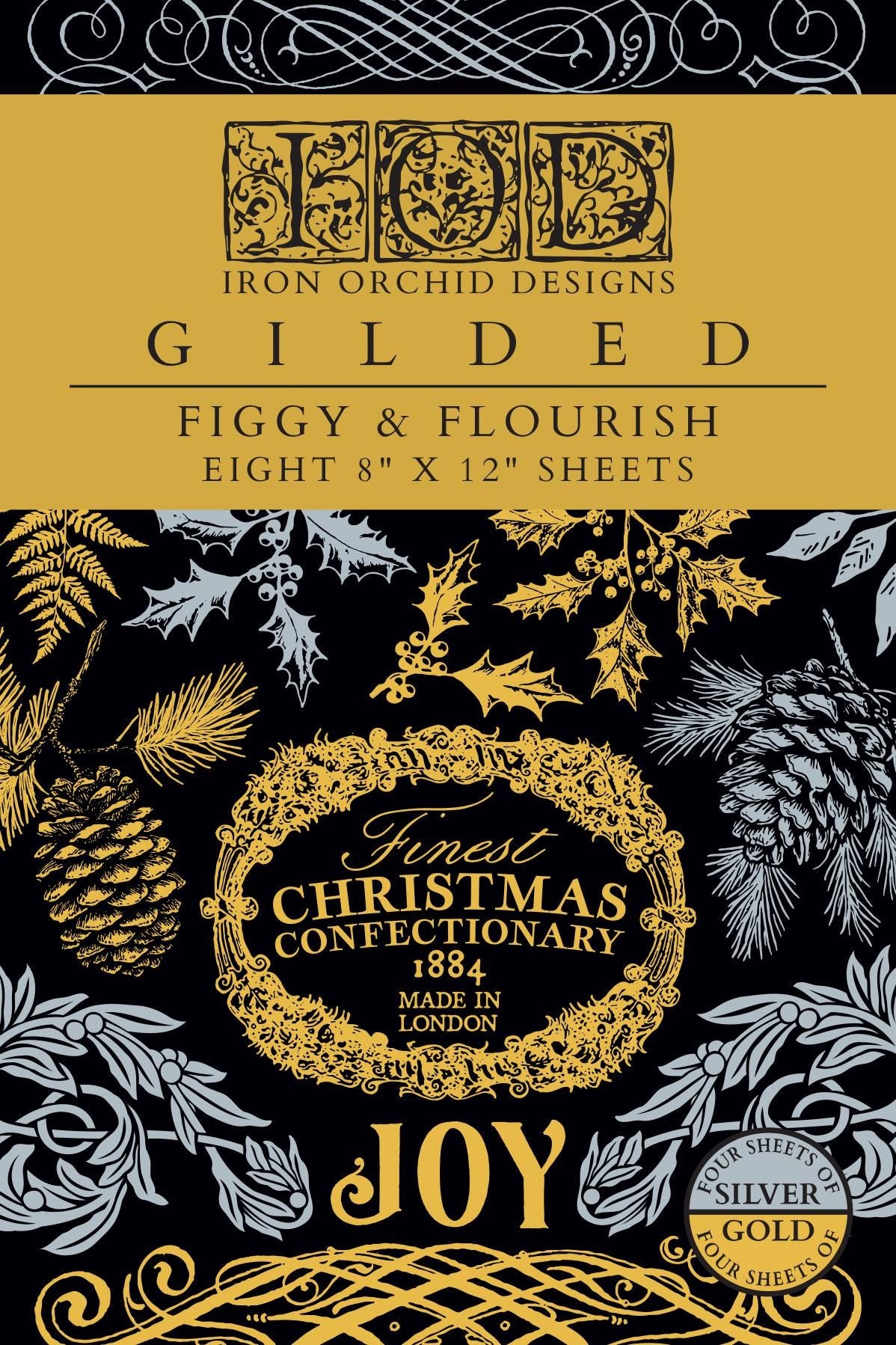 Figgy & Flourish IOD Foil Transfer Pad (8) 8 x 12 Sheets by Iron Orchid Designs Rub-On Furniture Transfer Decal 2025 Limited Holiday Release