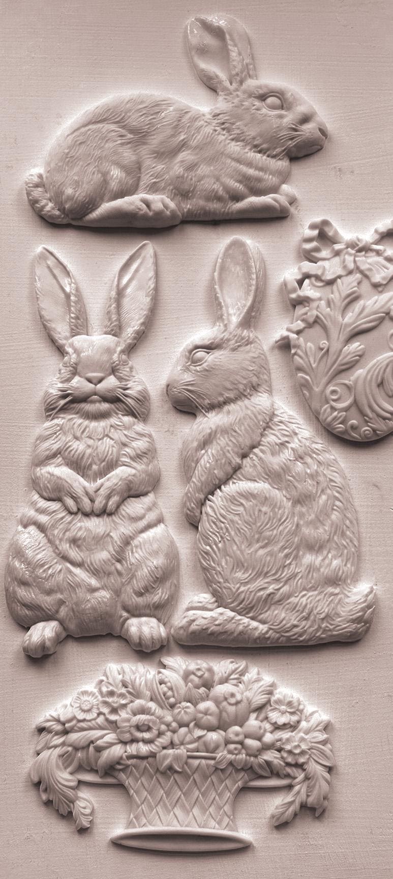 Les Lapins IOD décor mould 6 x 10 - by Iron Orchid Designs - New Release