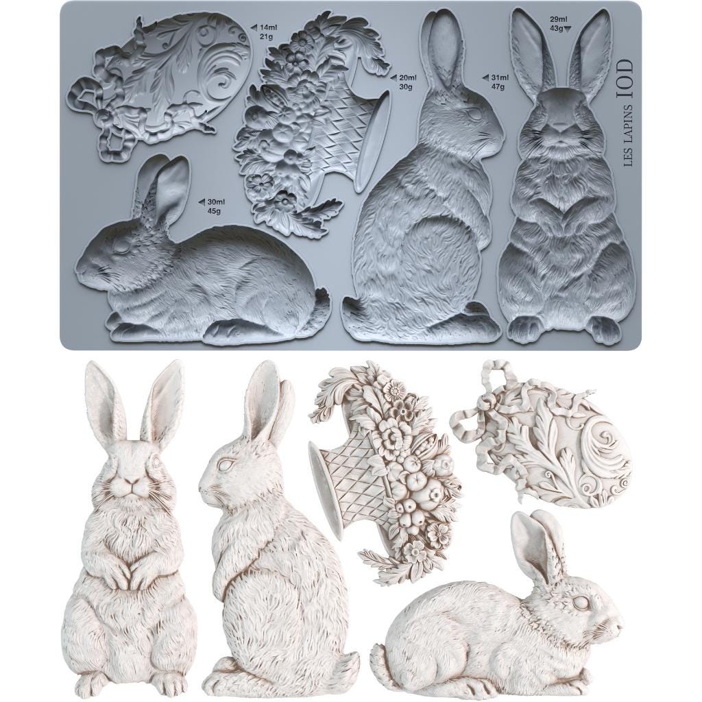 Les Lapins IOD décor mould 6 x 10 - by Iron Orchid Designs - New Release