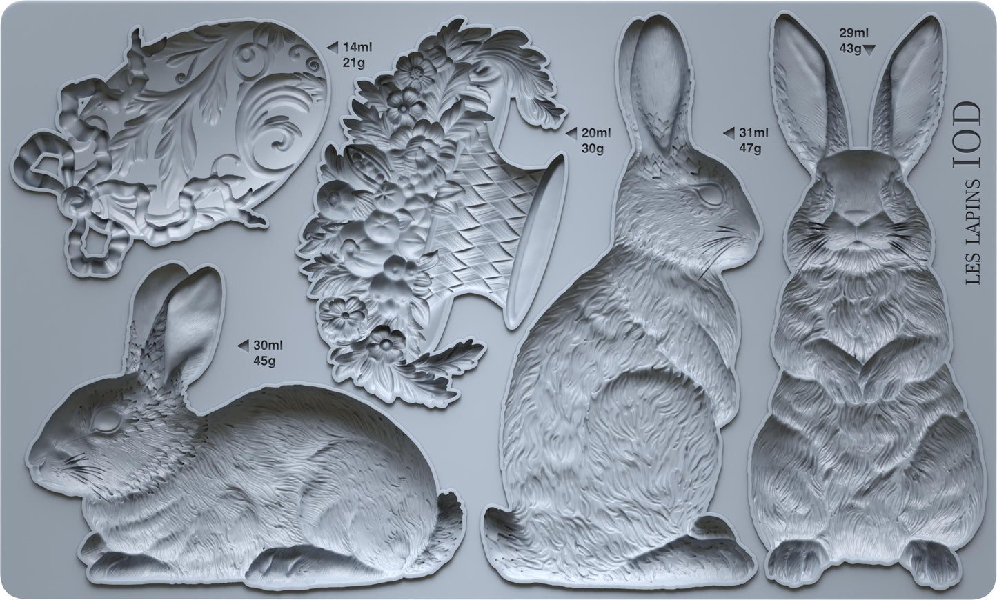 Les Lapins IOD décor mould 6 x 10 - by Iron Orchid Designs - New Release