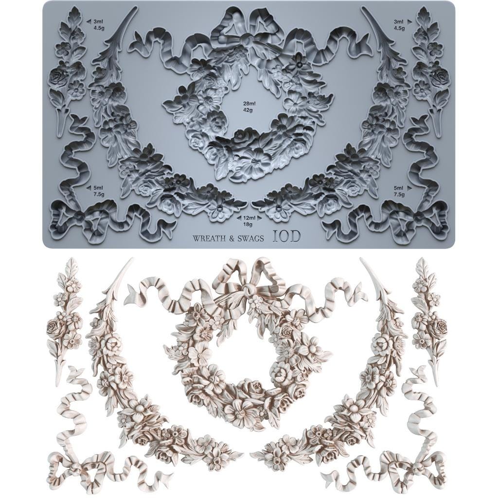 Wreath and Swags IOD décor mould 6 x 10 - by Iron Orchid Designs - New Release