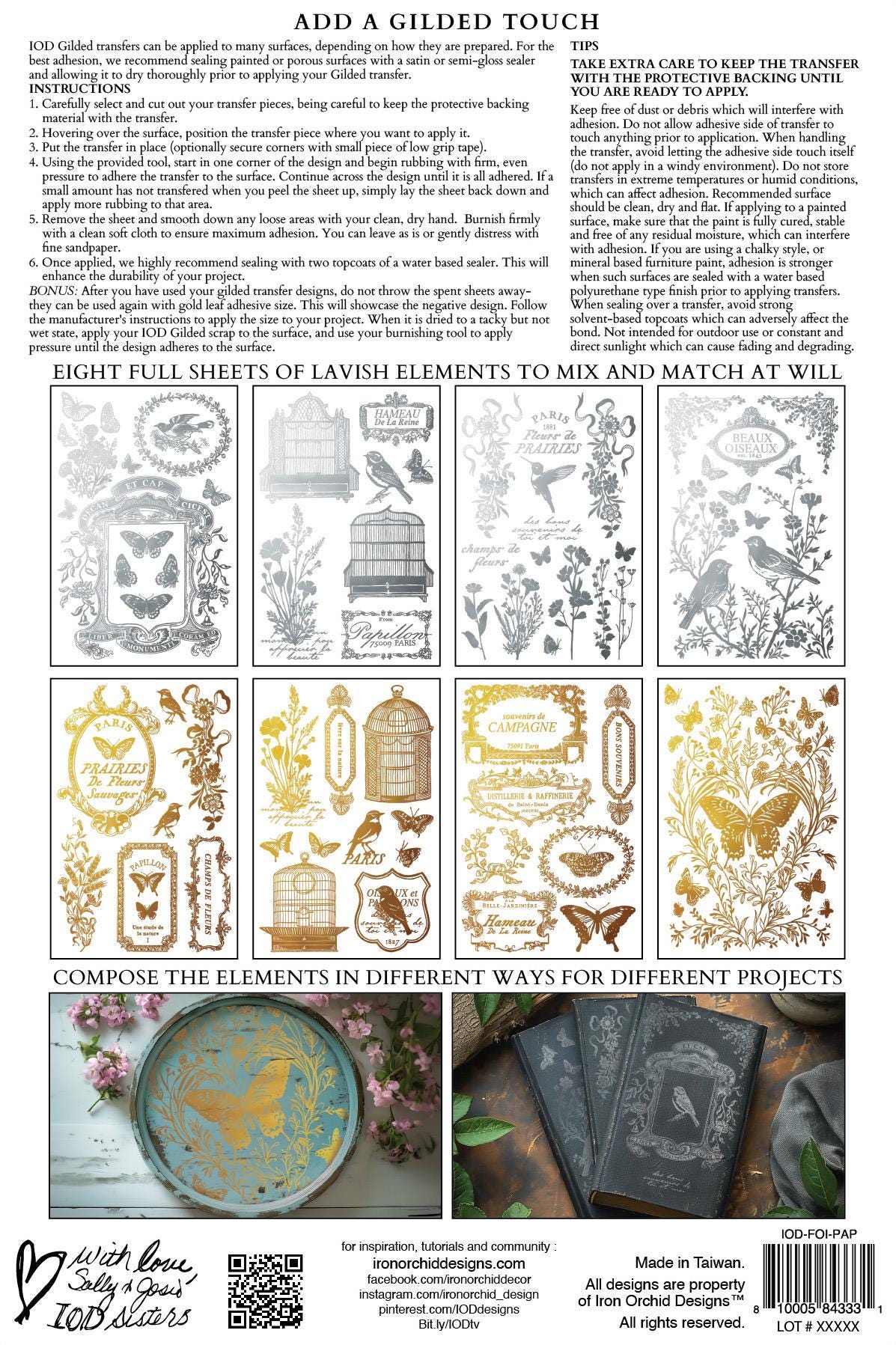 Papillon IOD Gilded Foil Transfer Pad with (8) 8 x 12 Sheets by Iron Orchid Designs Rub-On Furniture Transfer Decal - New Release