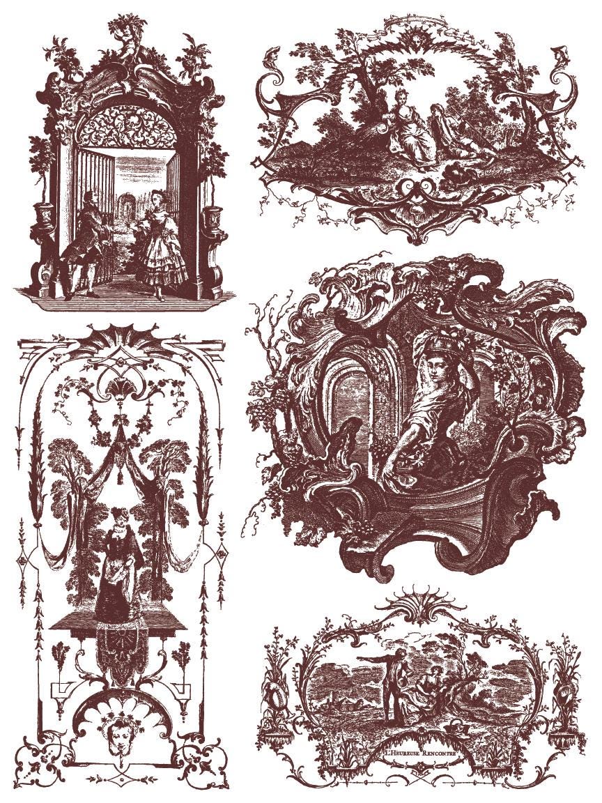 Hameau De La Reine IOD Paint Inlay by Iron Orchid Design (8) 12 X 16 Sheets - New Release