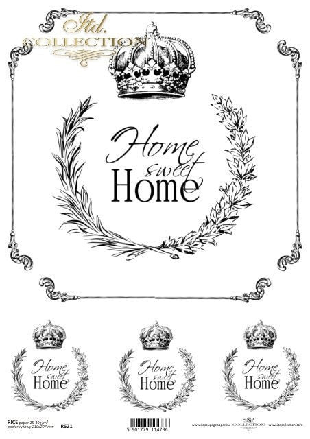 Crown Home Sweet Home ITD Collection decoupage paper | Size A4 - 210x297 mm | 8.27x11.7 in | paper weight 30-35 gsm R0521
