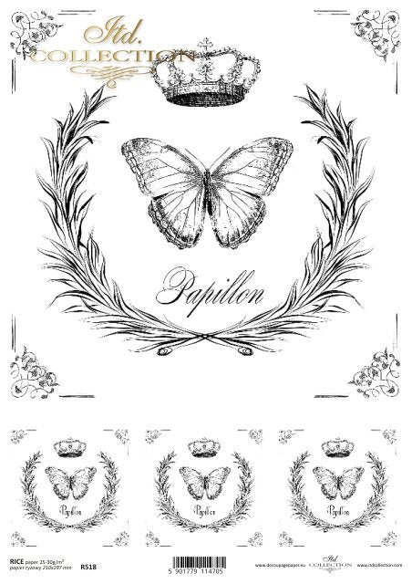Crown Papillon ITD Collection decoupage paper | Size A4 - 210x297 mm | 8.27x11.7 in | paper weight 30-35 gsm R0518