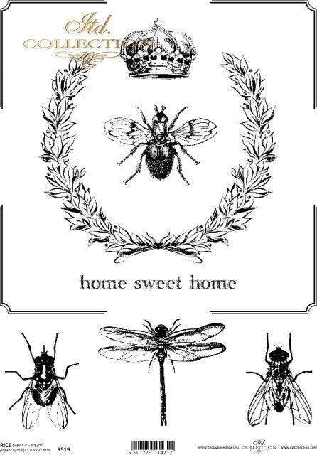 Crown Bee Home Sweet Home ITD Collection decoupage paper | Size A4 - 210x297 mm | 8.27x11.7 in | paper weight 30-35 gsm R0519