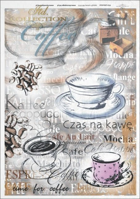 Coffee Klatch Cafe Time Beans and Cup ITD Collection decoupage paper | Size A4 - 210x297 mm | 8.27x11.7 in | paper weight 30-35 gsm R0351