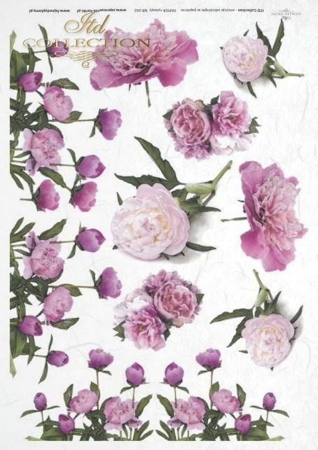 Bouquets and Single Flower Pink ITD Collection decoupage paper | Size Paper A4 - 210x297 mm | 8.27x11.7 in | paper weight 30-35 gsm R0063