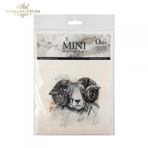 Sheep, goats, rams ITD Collection decoupage paper |  6 sheets of rice paper 6" x 6" each 6 different designs in one package