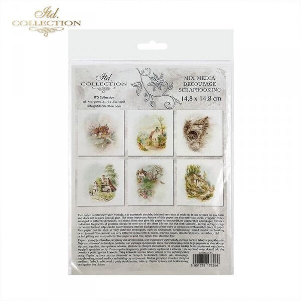 idyllic rural views ITD Collection decoupage paper |  6 sheets of rice paper 6" x 6" each 6 different designs in one package