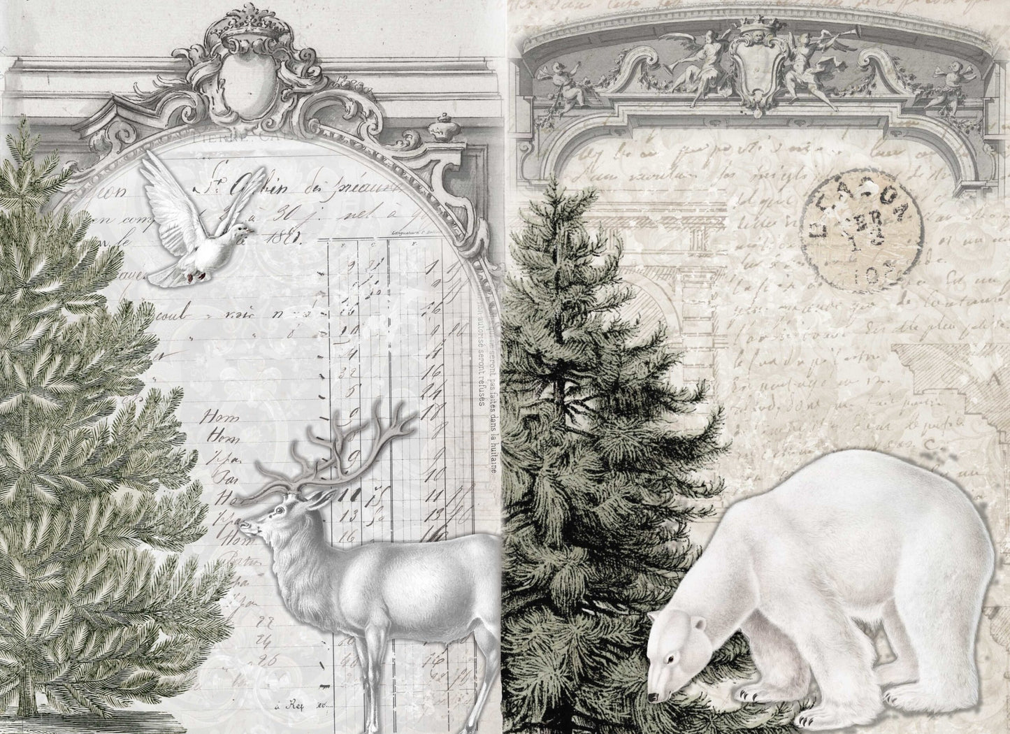 Roycycled Decoupage Paper | Neutral Christmas Project Blocks 21" x 29"