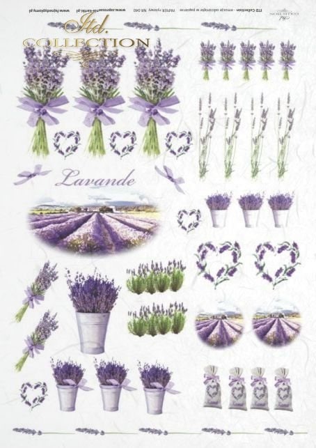 lavender flowers fields and bouquets ITD Collection decoupage paper | Size A4 - 210x297 mm | 8.27x11.7 in | paper weight 30-35 gsm R0040