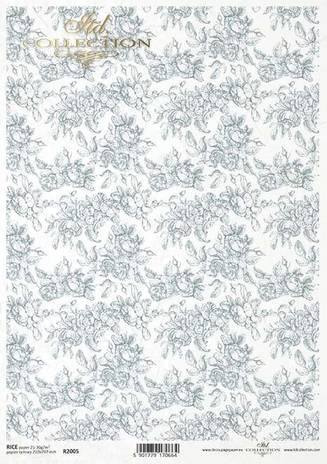 wallpaper flowers in shades of blue ITD Collection decoupage paper | Size A4 - 210x297 mm | 8.27x11.7 in | weight 30-35 gsm