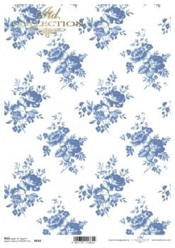 Shabby Chic flowers Background Blue ITD Collection decoupage paper | Size A4 - 210x297 mm | 8.27x11.7 in | weight 30-35 gsm