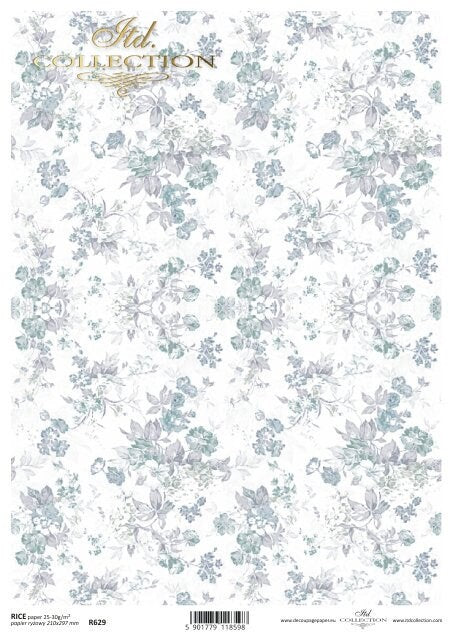 Shabby Chic Background Purple Green floral Small ITD Collection decoupage paper | Size A4 - 210x297 mm | 8.27x11.7 in | weight 30-35 gsm