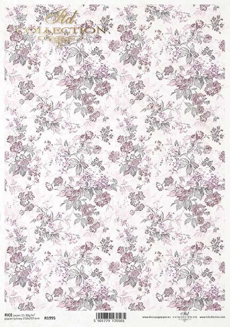 wallpaper motif flowers in shades of pink ITD Collection decoupage paper | Size A4 - 210x297 mm | 8.27x11.7 in | weight 30-35 gsm