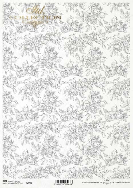 wallpaper flowers in shades of grey ITD Collection decoupage paper | Size A4 - 210x297 mm | 8.27x11.7 in | weight 30-35 gsm